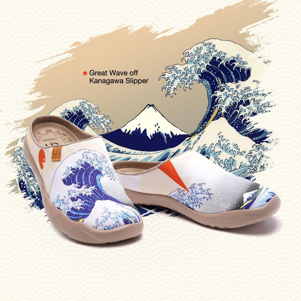 UIN Footwear Women Great Wave off Kanagawa Slipper Canvas loafers