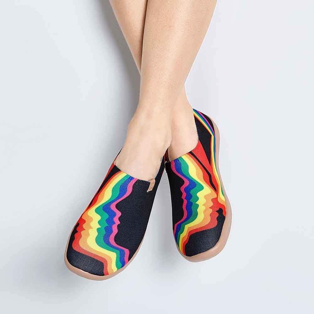 UIN Footwear Women Rainbow Love Black Women Canvas loafers