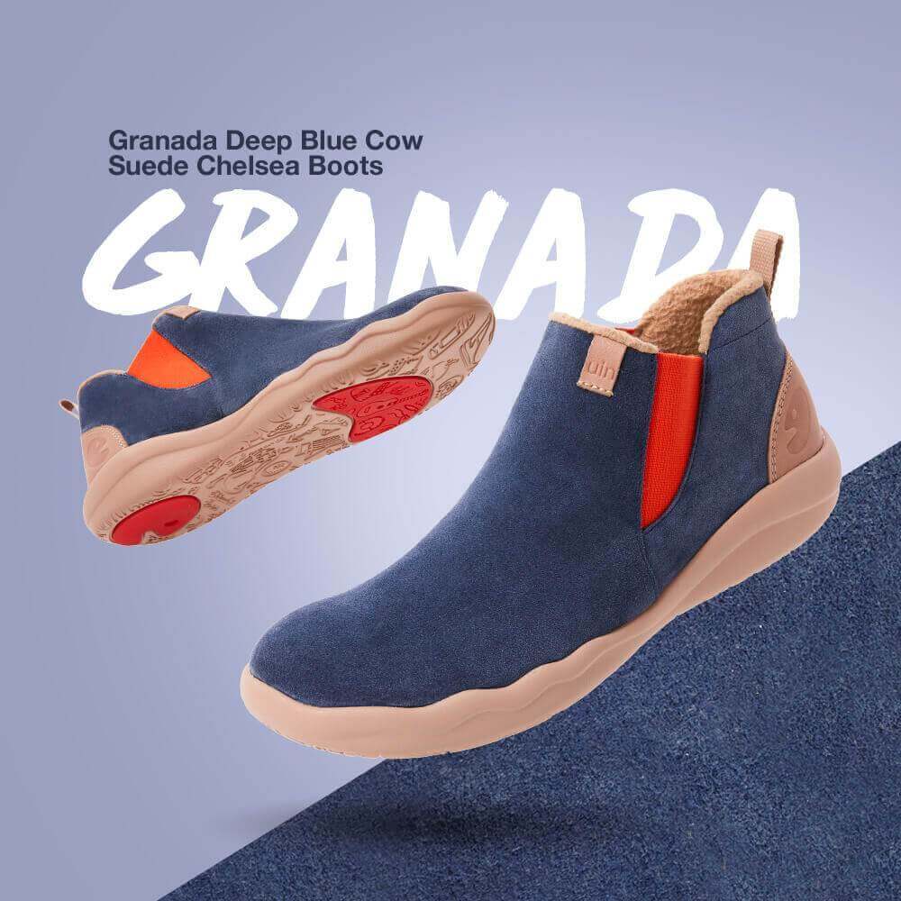 Granada Deep Blue Cow Suede Boots Kid Kid UIN